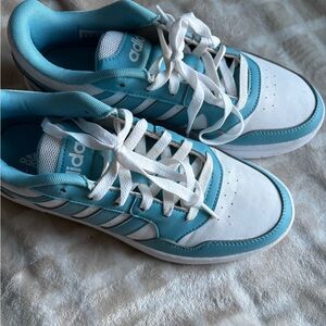adidas White and Light Blue Low-Top Sneakers